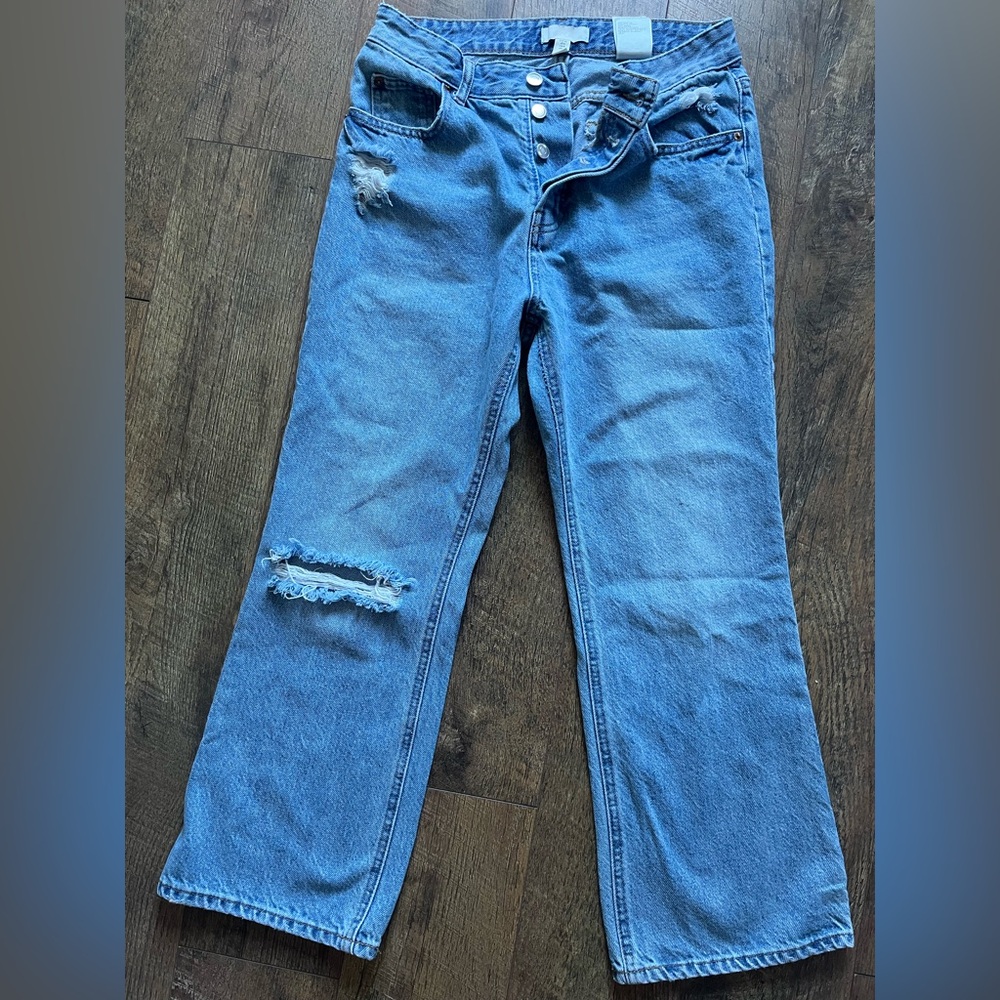 H&M High-Rise Light Blue Button-Fly Straight Jeans 8x26 - Picture 12 of 13